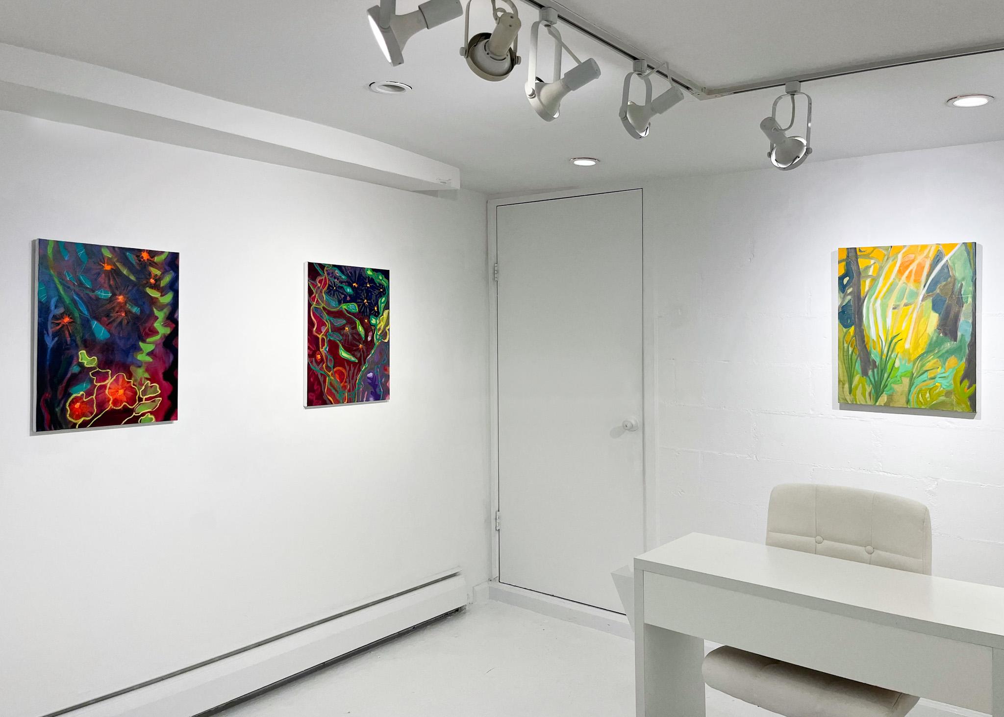 Visiones extáticas (pintura de paisaje, flora, noche, púrpura, flores) en venta 7