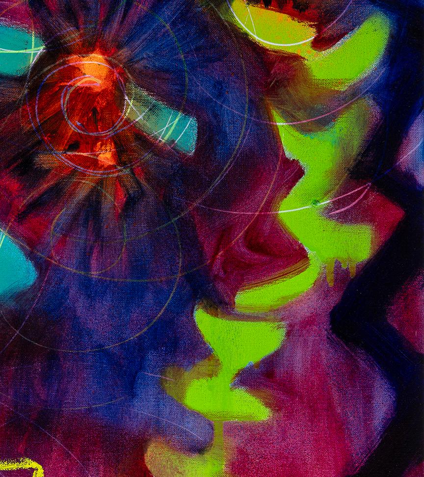 Visiones extáticas (pintura de paisaje, flora, noche, púrpura, flores) - Painting Contemporáneo de Rachelle Krieger