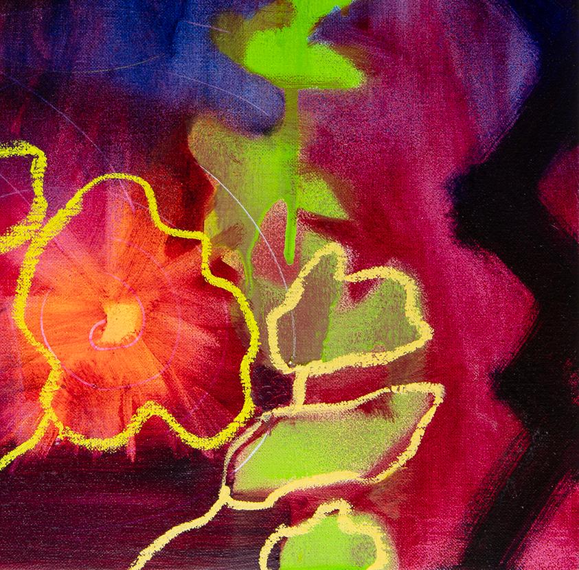 Visiones extáticas (pintura de paisaje, flora, noche, púrpura, flores) - Abstract Painting Negro de Rachelle Krieger