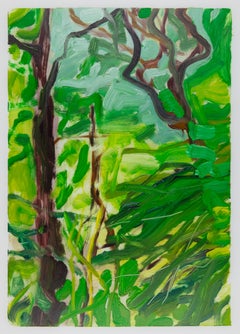 Lockdown Landscape II, leuchtend grüne und braune abstrakte Pflanzen, surreale Szene