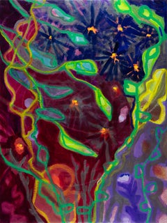 Nighttripper (peinture de paysage, flore, nuit, violet, fleurs, rêves)