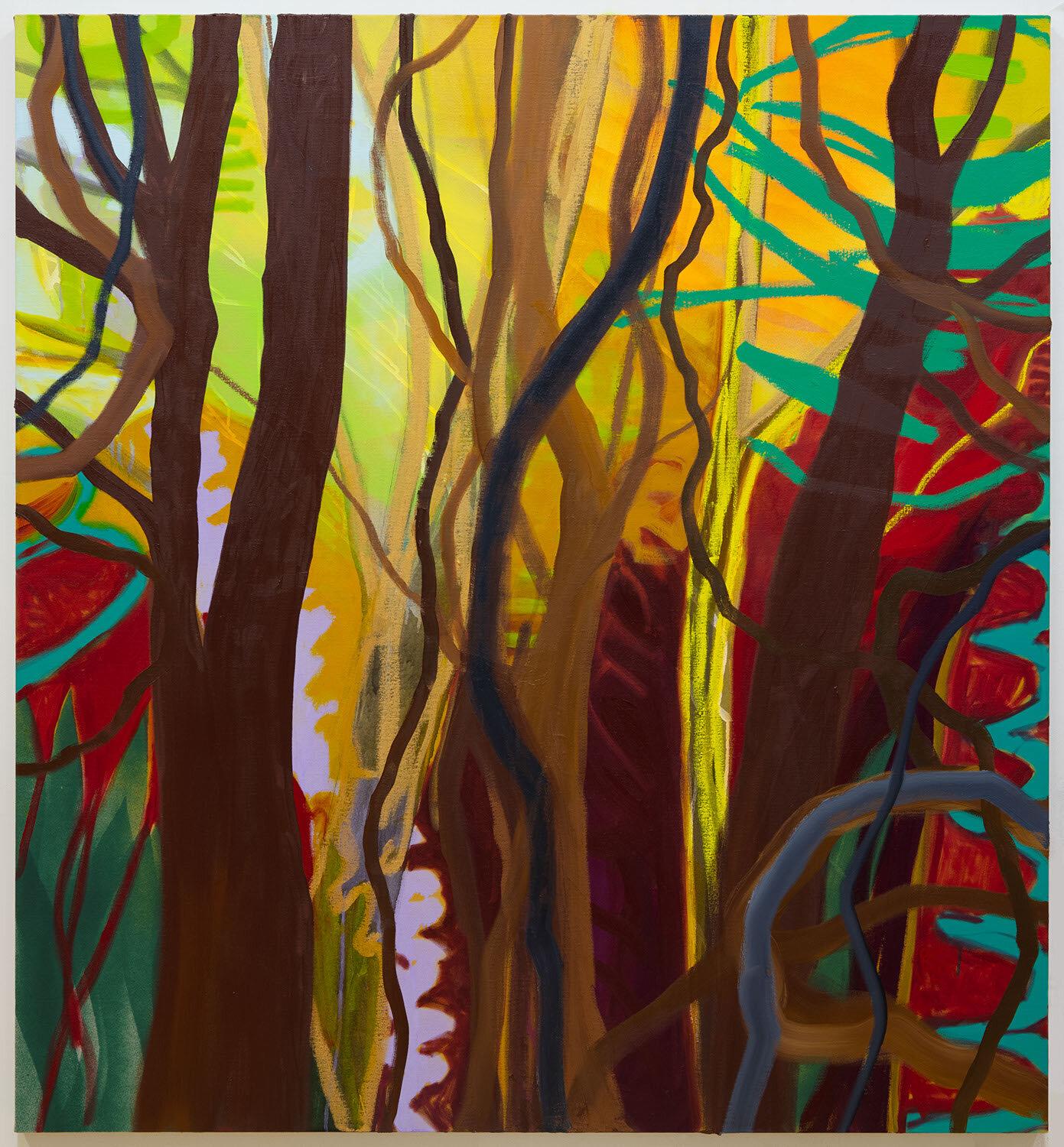 Nourishing Resilience (Ein Spaziergang in den Hölzern), großes abstraktes Gemälde eines Waldes