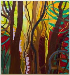 Nourishing Resilience (A Walk in the Wood), grande dipinto astratto di una foresta