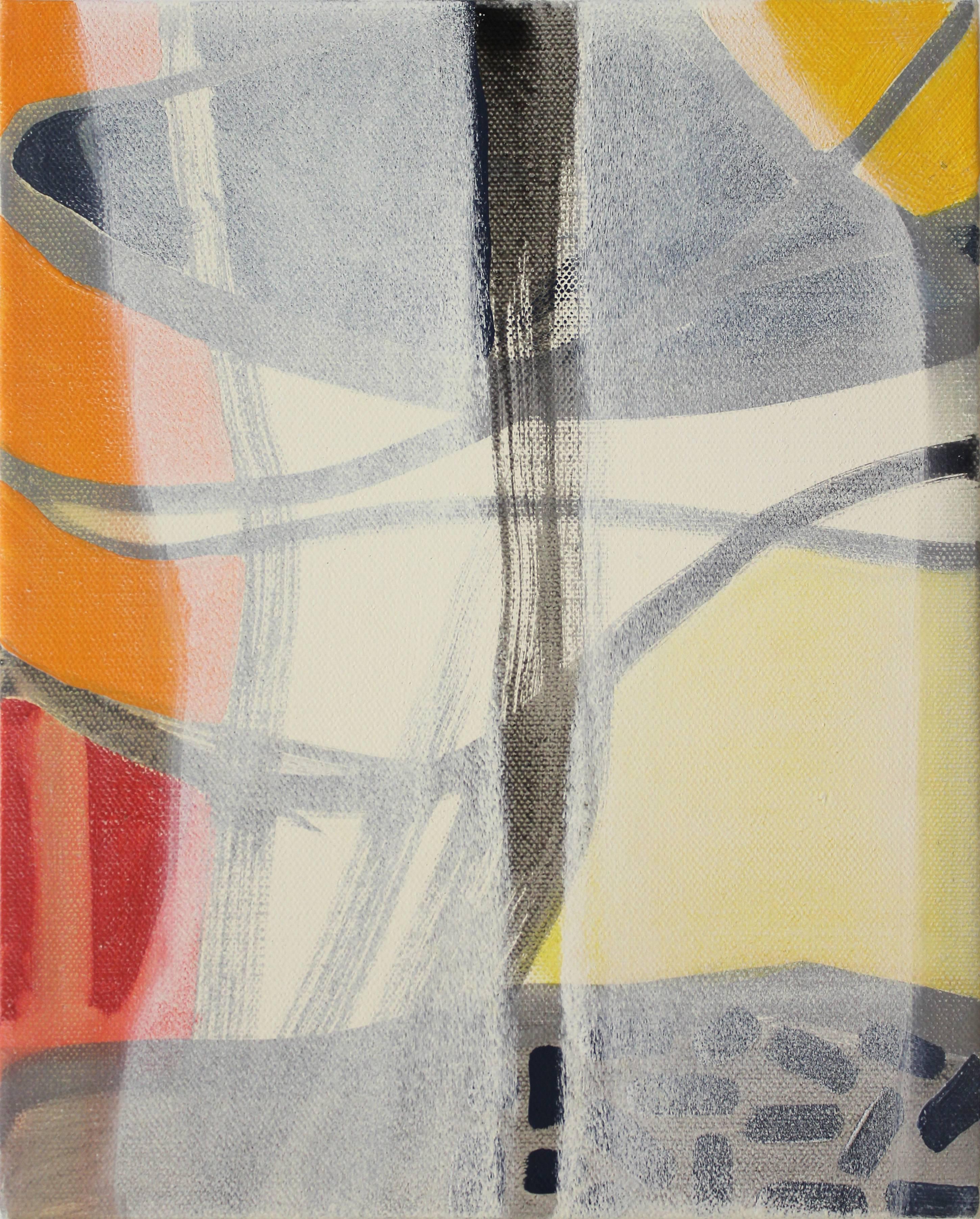 Rachelle Krieger Abstract Painting - Rays of Light 1 (abstract, landscape, red, yellow, gray, sky, texture, stripes)