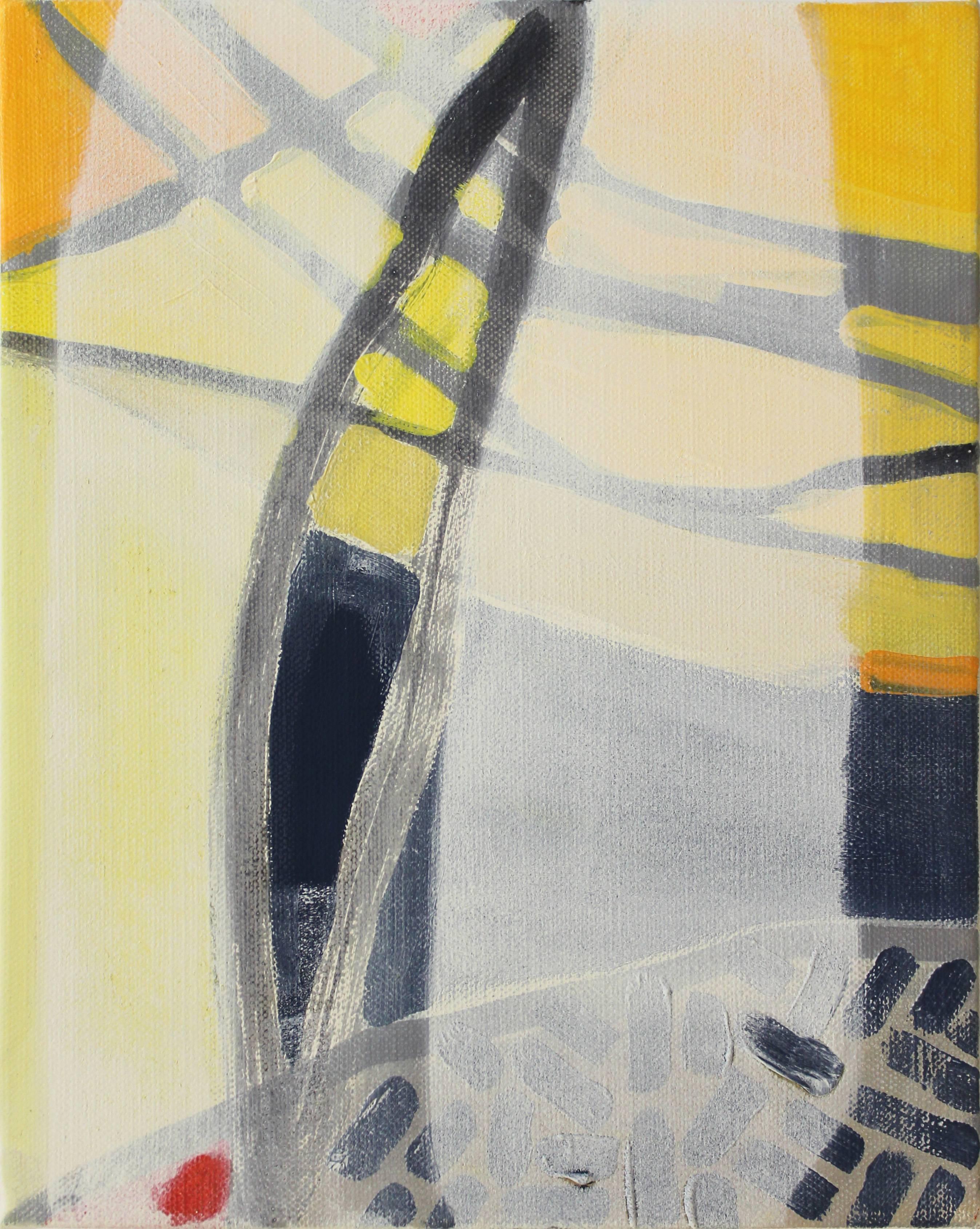 Rachelle Krieger Abstract Painting - Rays of Light 2 (abstract, landscape, yellow, gray, sky, texture, stripes)