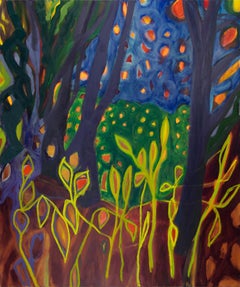Shine and Shade (Landscape, Mixed media, forest, trees, light, blues, purples)