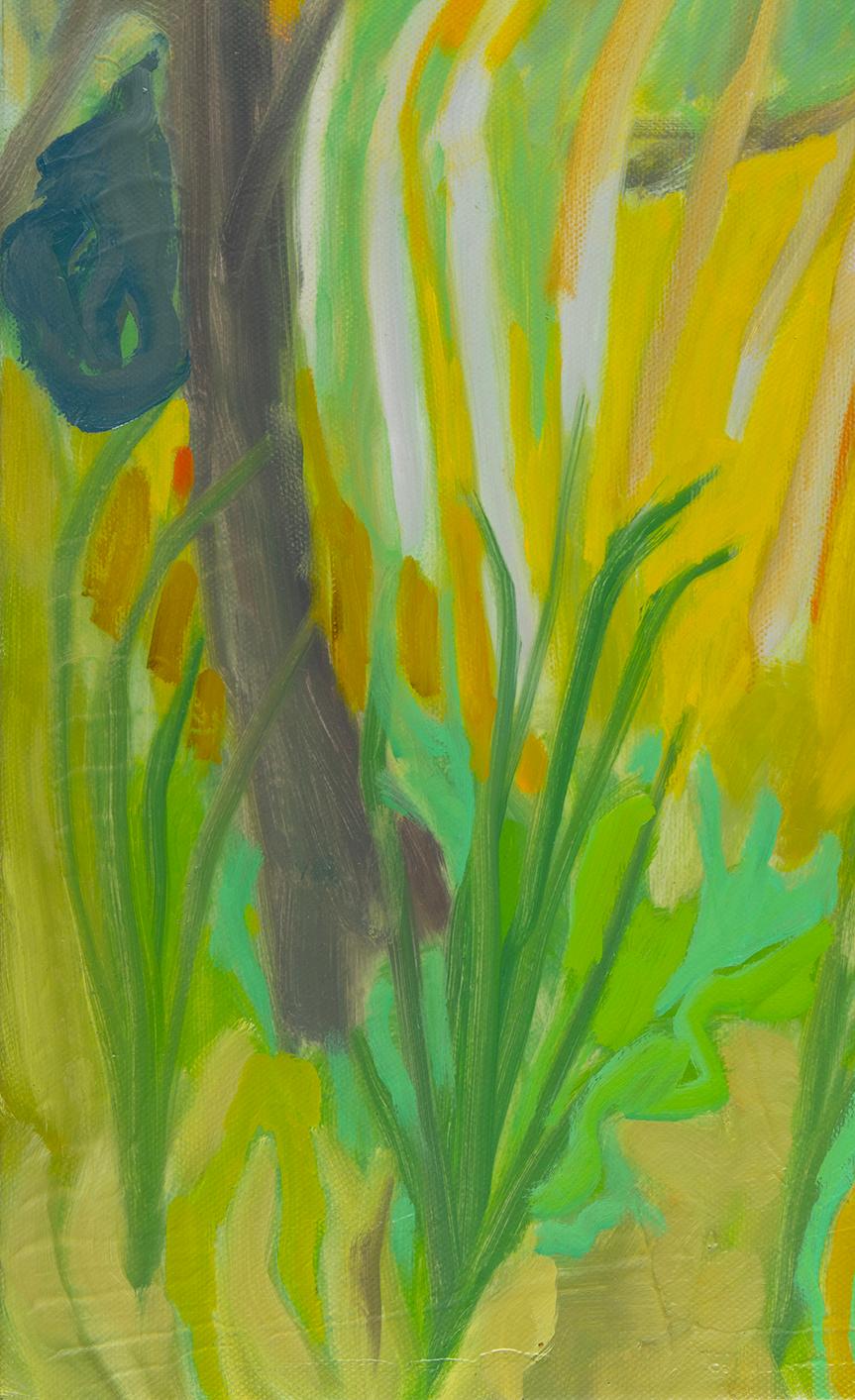 El día que el cielo se volvió naranja, II (Paisaje, Técnica mixta, bosque, sol, árboles) - Painting Contemporáneo de Rachelle Krieger