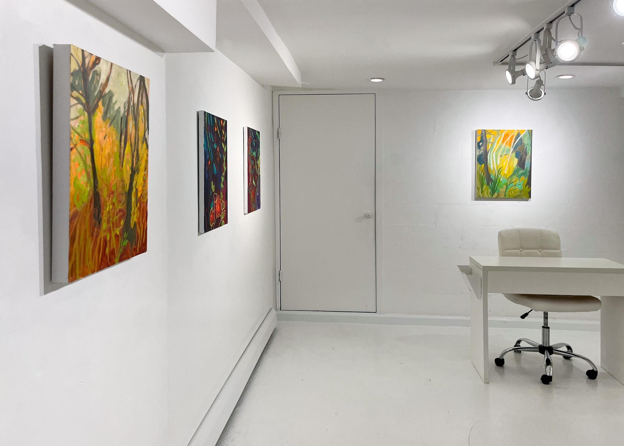 El día que el cielo se volvió naranja, II (Paisaje, Técnica mixta, bosque, sol, árboles) en venta 4