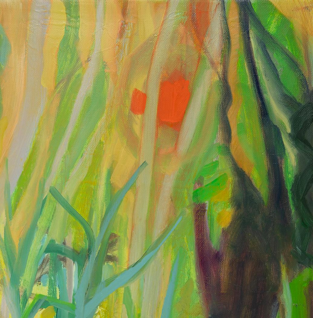 El día que el cielo se volvió naranja, IV (Paisaje, Técnica mixta, bosque, sol, árboles) - Painting Contemporáneo de Rachelle Krieger