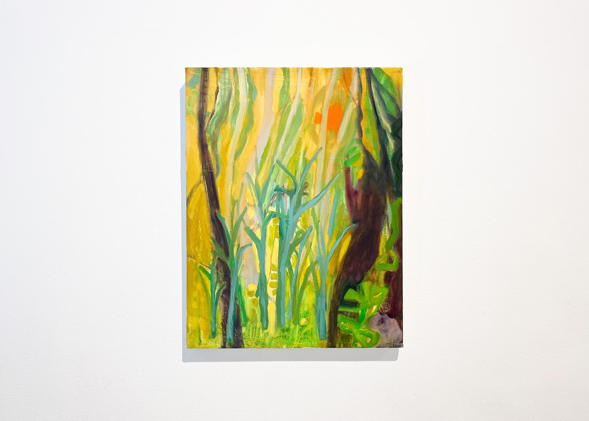 El día que el cielo se volvió naranja, IV (Paisaje, Técnica mixta, bosque, sol, árboles) - Painting de Rachelle Krieger