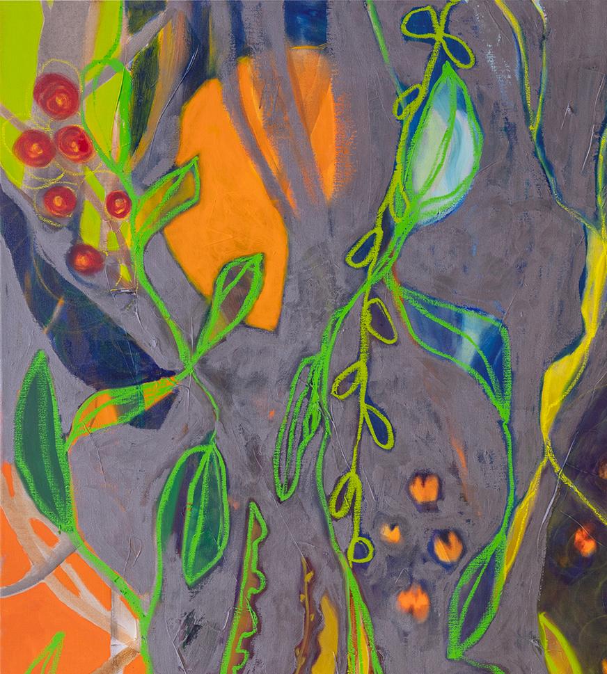 Esto lo cambia todo  (Paisaje, Técnica mixta, Bosque, Sol, Árboles, Noche) - Landscape Painting Gris de Rachelle Krieger