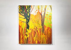 Those Days That Glow (Landscape, Mixed media, forest, sun, trees, orange)