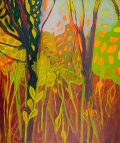 Those Days That Glow (Paysage, Technique mixte, forêt, soleil, arbres, orange)