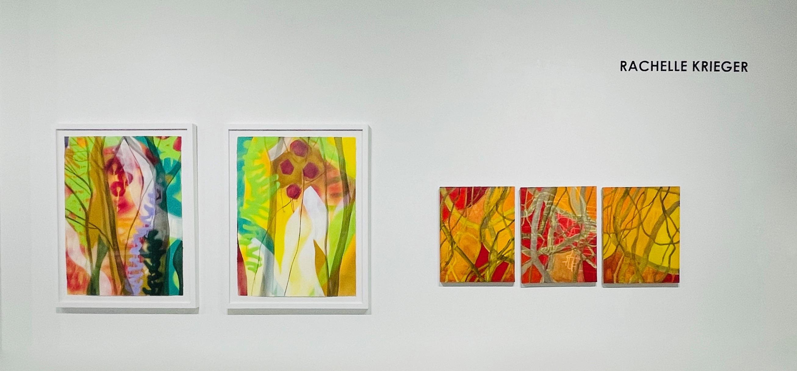 Turn, Turn (1), Rotes und orangefarbenes abstraktes Gemälde, Zweige und Wald (Orange), Landscape Painting, von Rachelle Krieger