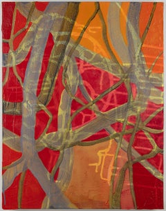 Turn, Turn, Turn (2), red and orange abstract painting, branches and forest