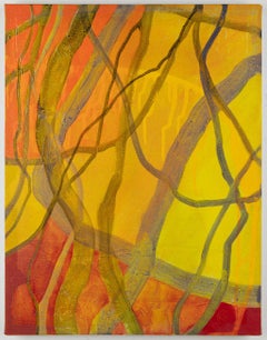 Turn, Turn, Turn (3), red and orange abstract painting, branches and forest