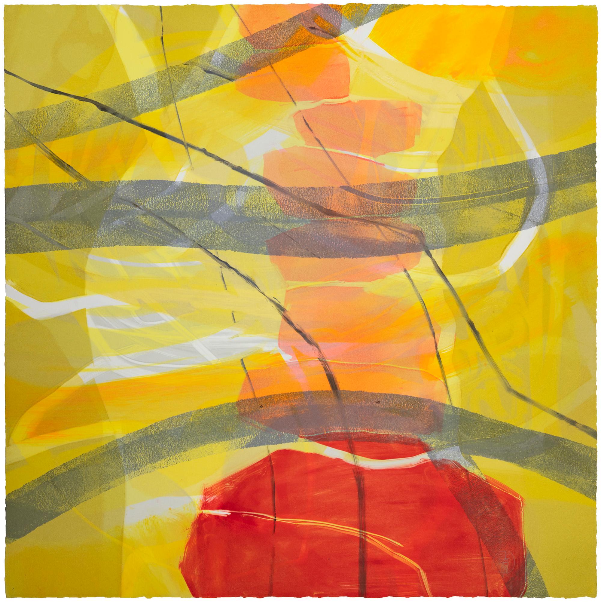Rachelle Krieger Abstract Print - Cairn 3, red, orange and yellow geometric abstraction