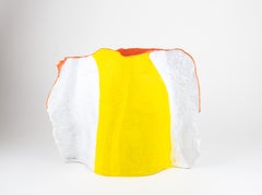Bark Vessel, Abstract ceramic sculpture, yellow and white