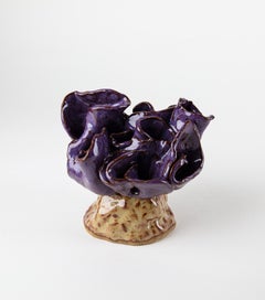 Blossom 3, Abstract ceramic sculpture, purple flower