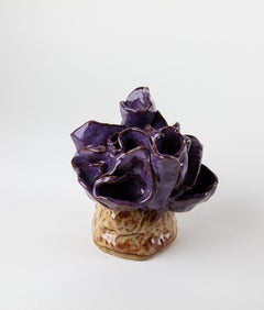 Blossom 3, Abstract ceramic sculpture, purple flower