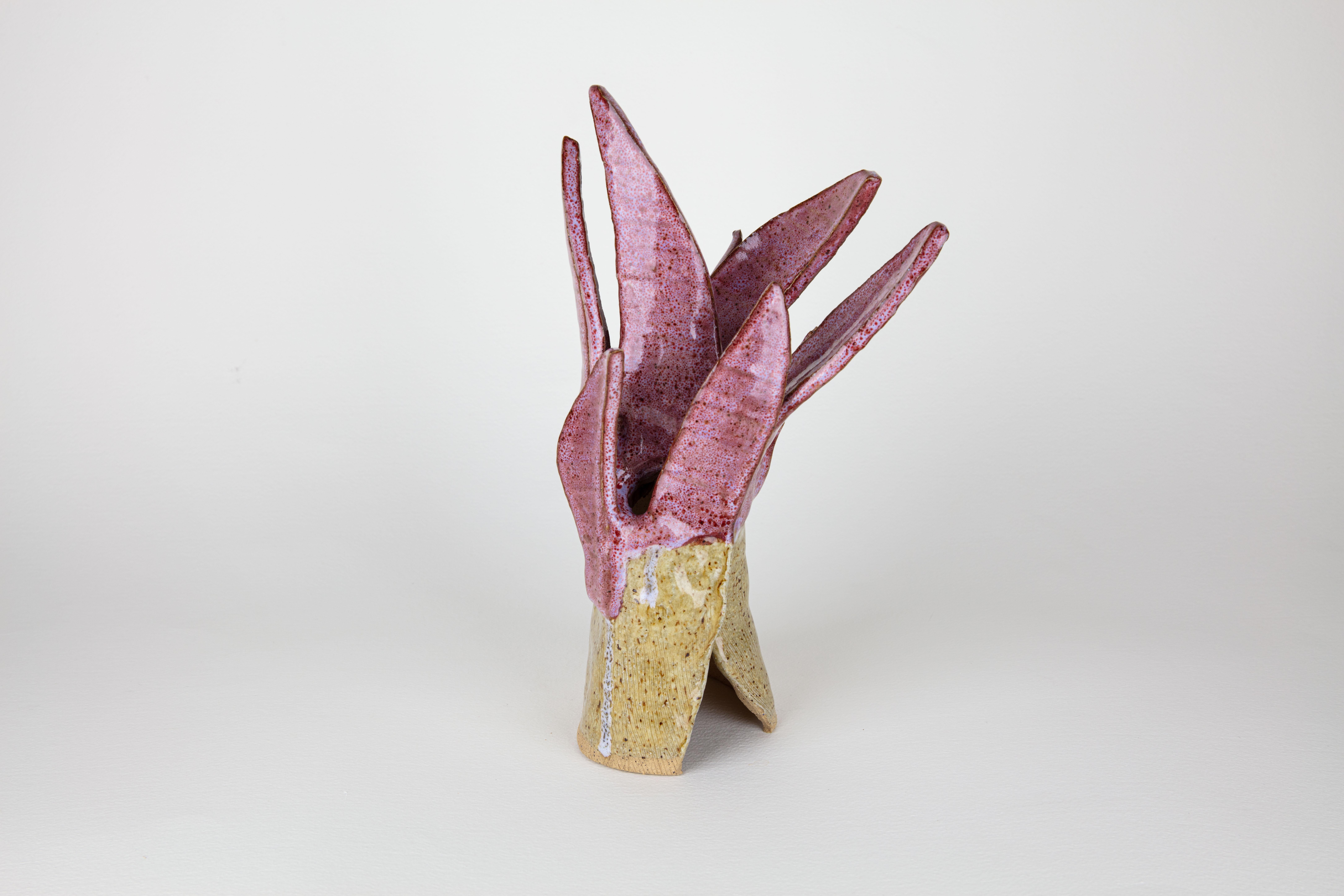 Blossom 4, Abstract ceramic sculpture, pink flower - Sculpture by Rachelle Krieger