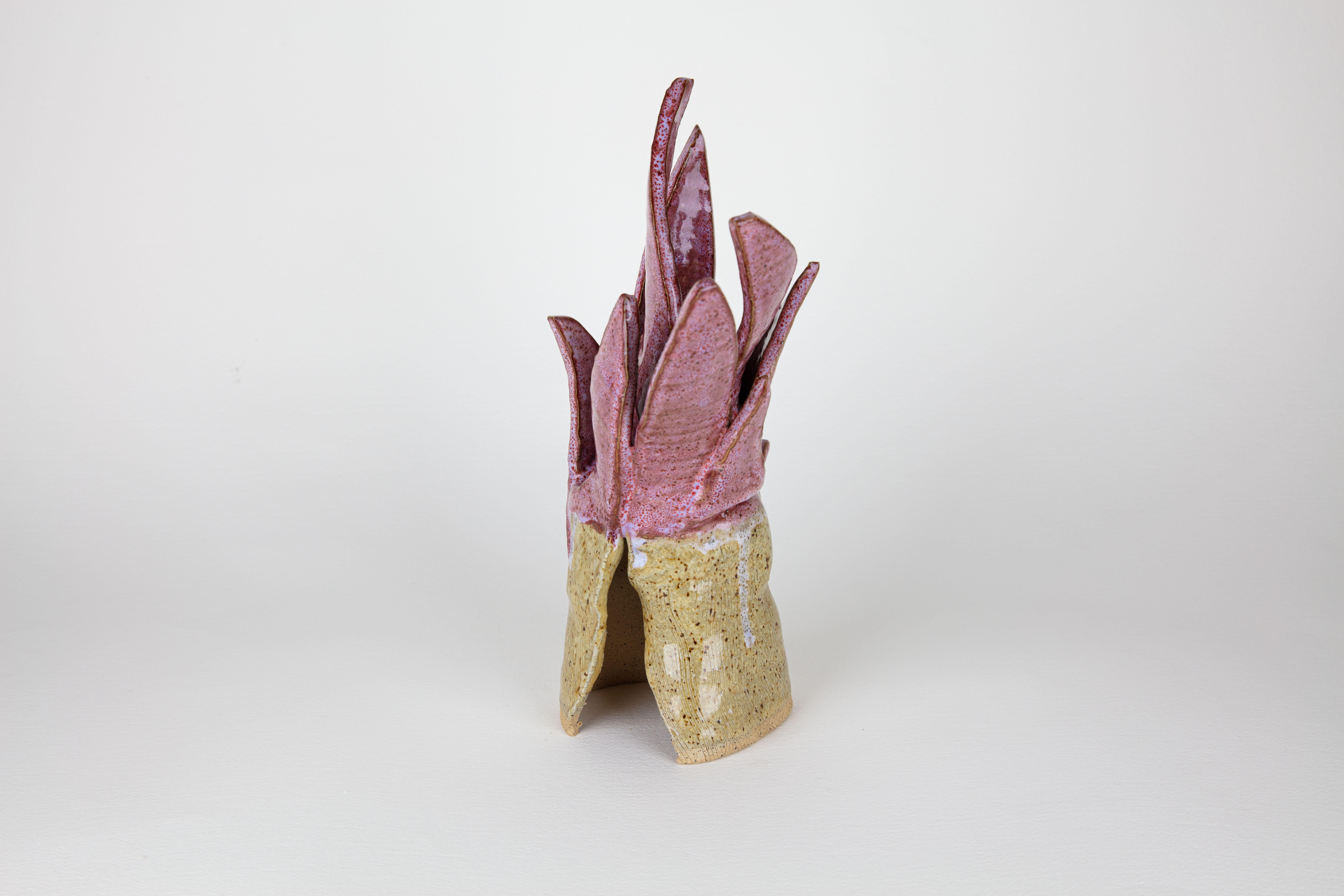 Blossom 4, Abstract ceramic sculpture, pink flower - Contemporary Sculpture by Rachelle Krieger