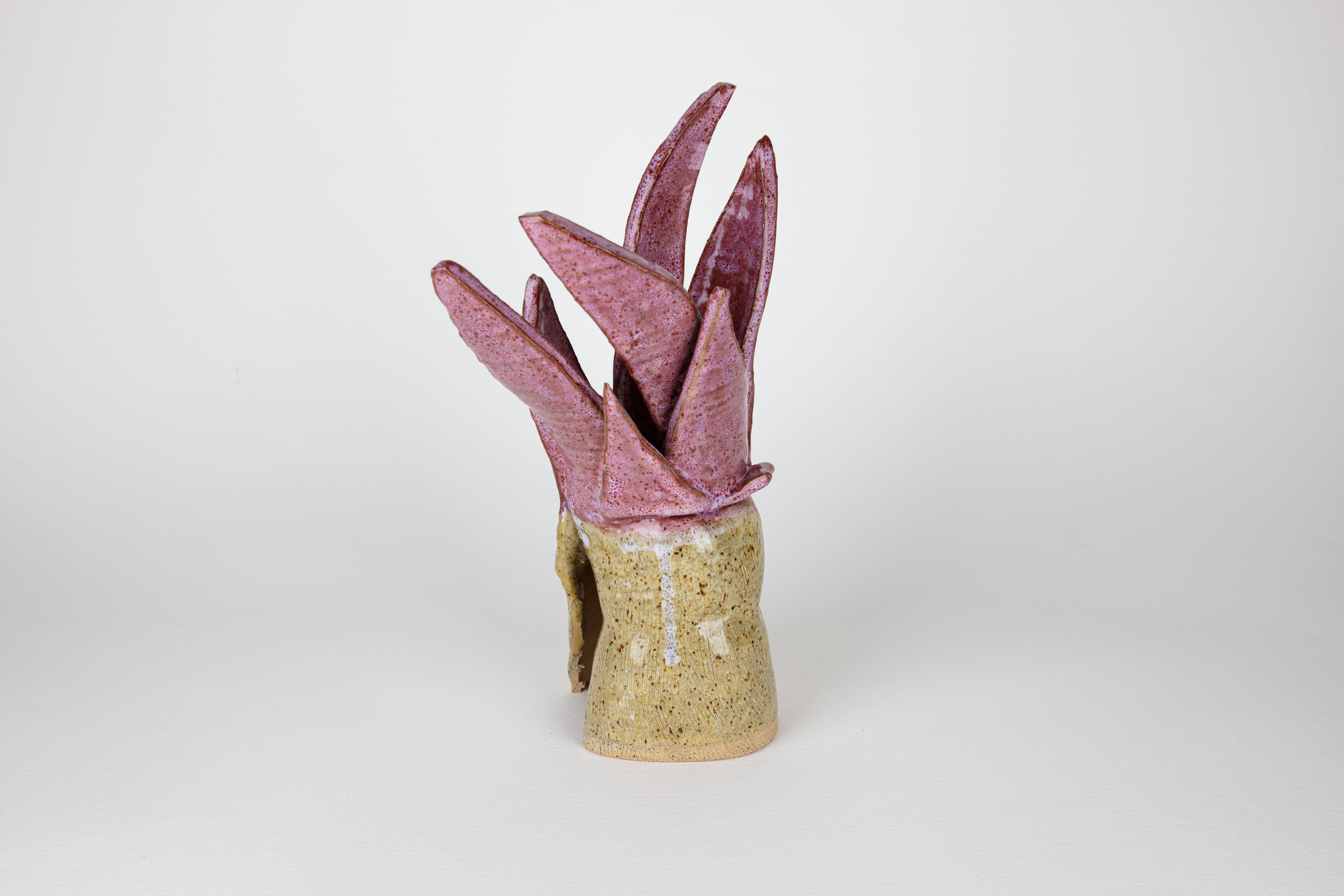 Blossom 4, Abstract ceramic sculpture, pink flower - Gray Still-Life Sculpture by Rachelle Krieger