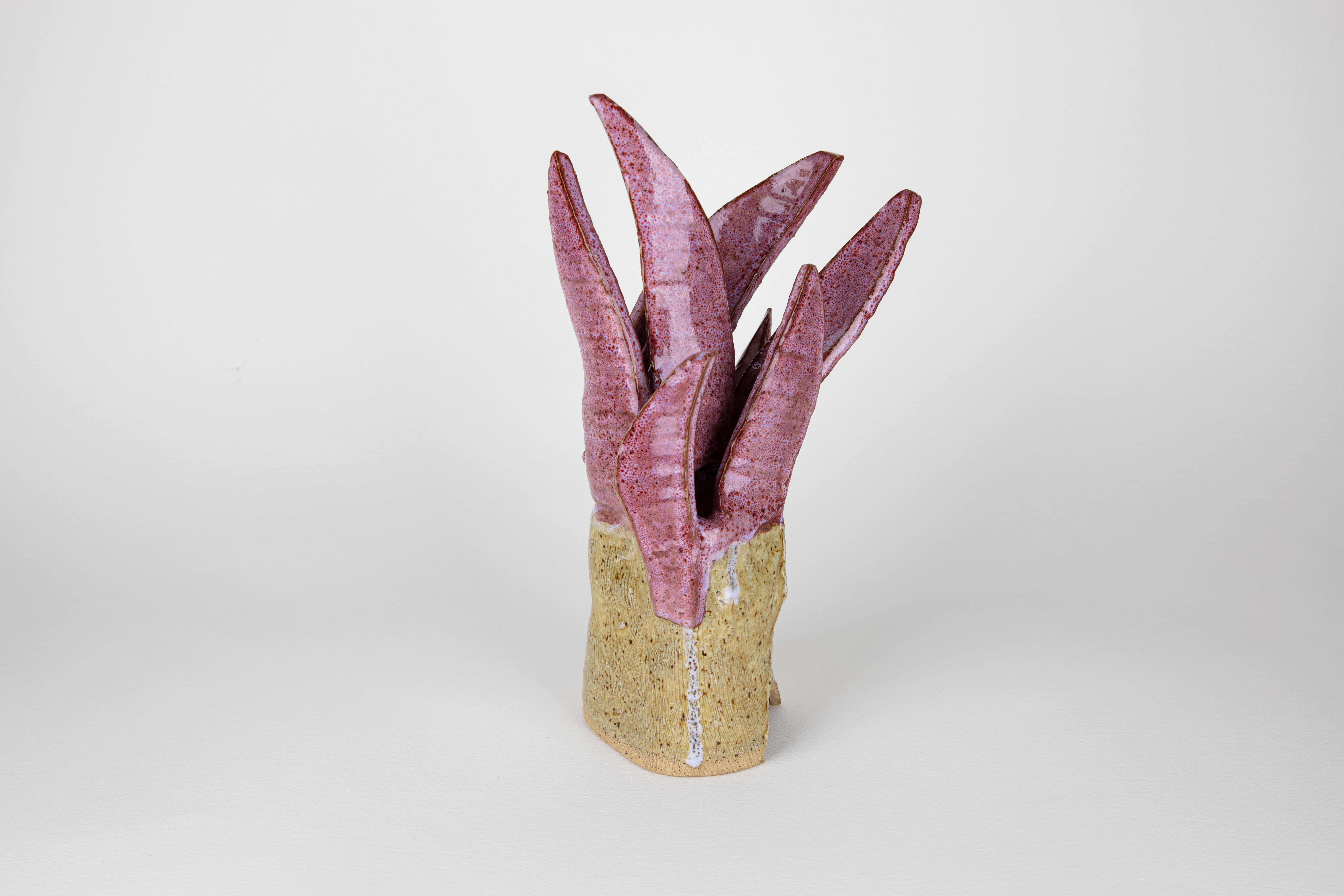 Blossom 4, Abstract ceramic sculpture, pink flower