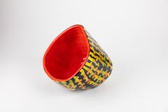 Husk 1, Abstract ceramic sculpture, red and yellow