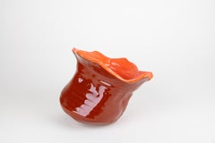 Husk 2, Abstract ceramic sculpture, purple and pink flower