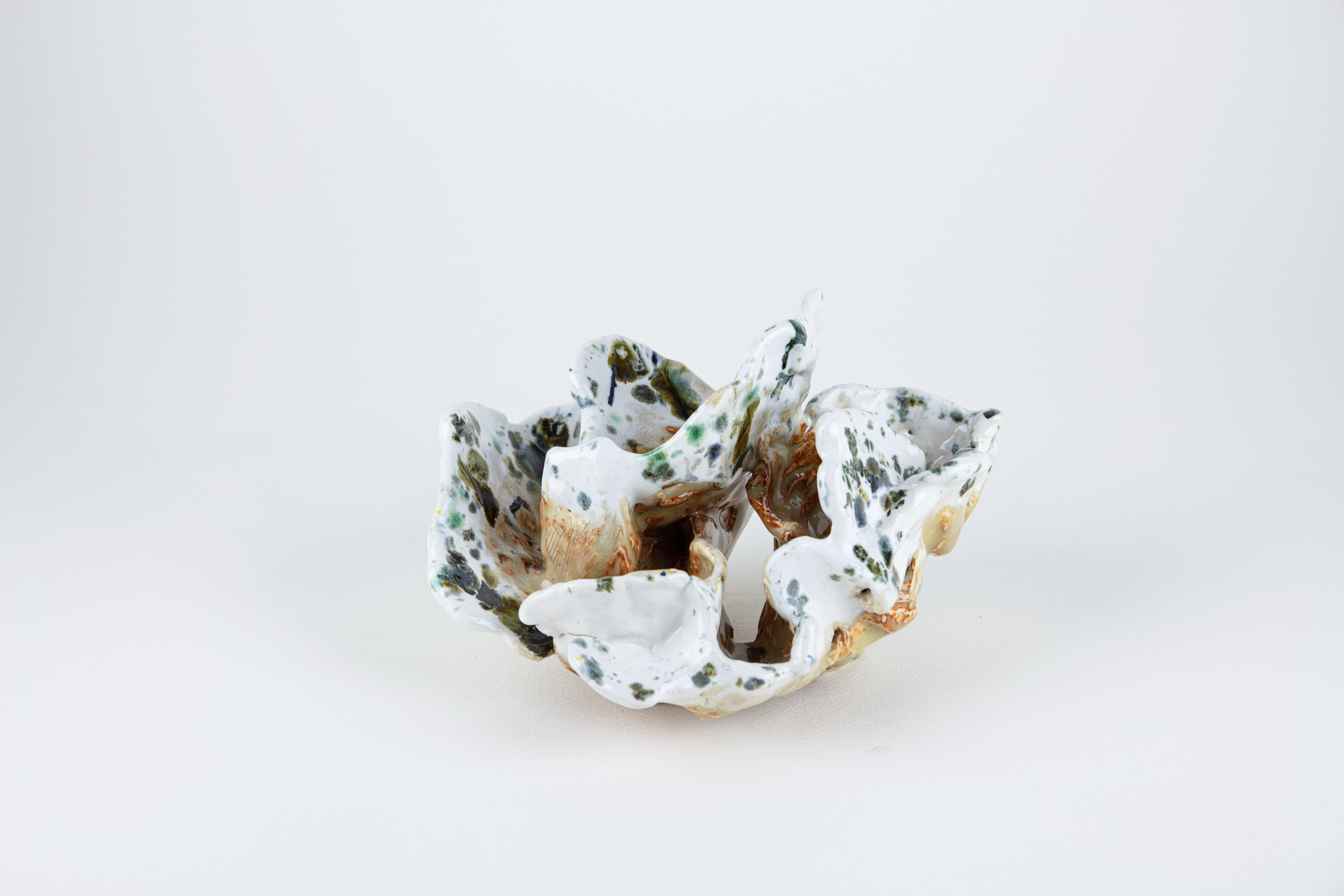 Rachelle Krieger Still-Life Sculpture - Lichen 1, Abstract ceramic sculpture, green and beige