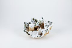 Lichen 1, Abstract ceramic sculpture, green and beige