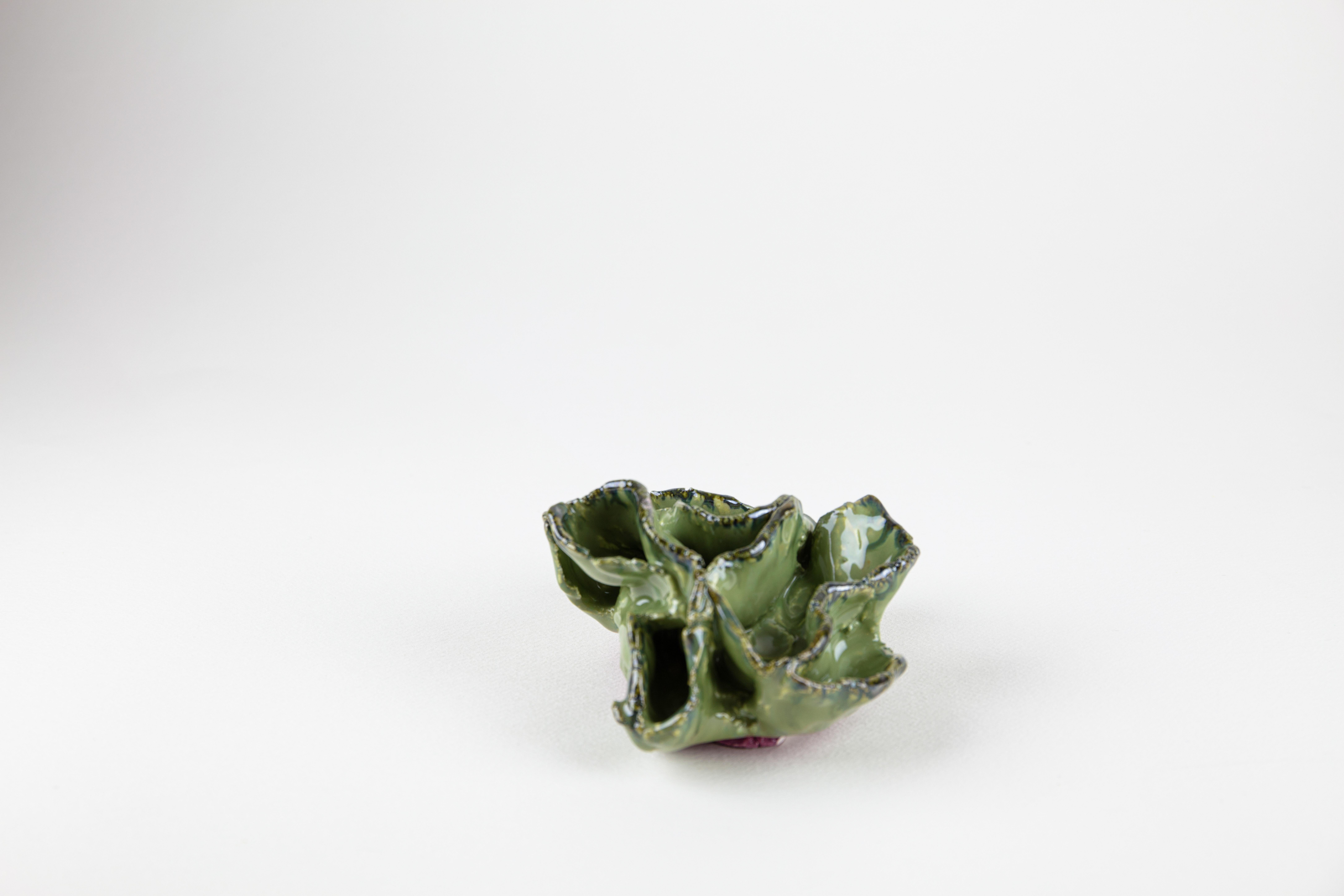 Lichen 3, Abstract ceramic sculpture, green flower - Sculpture by Rachelle Krieger