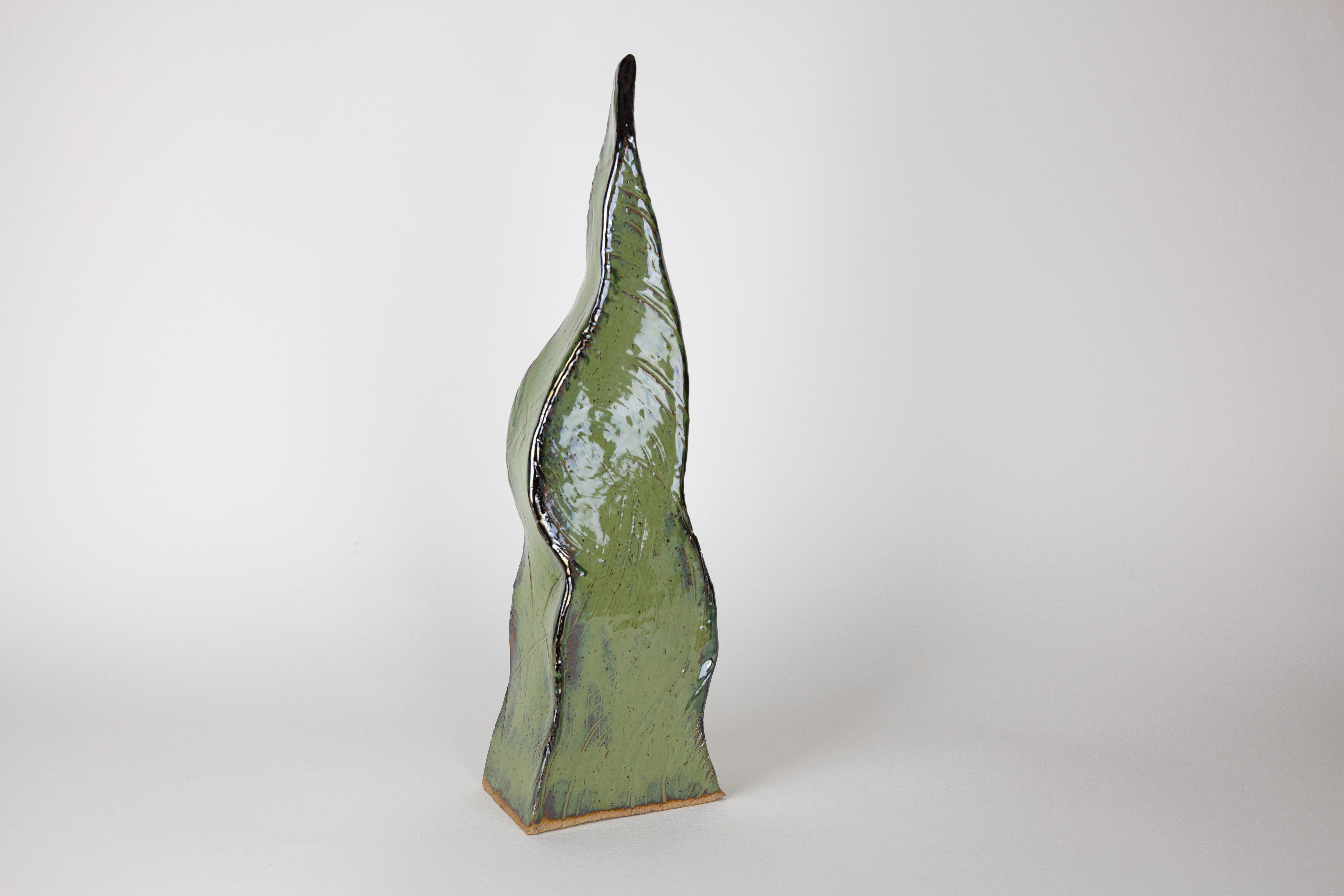 Shoot 4, Abstract ceramic sculpture, green - Sculpture by Rachelle Krieger