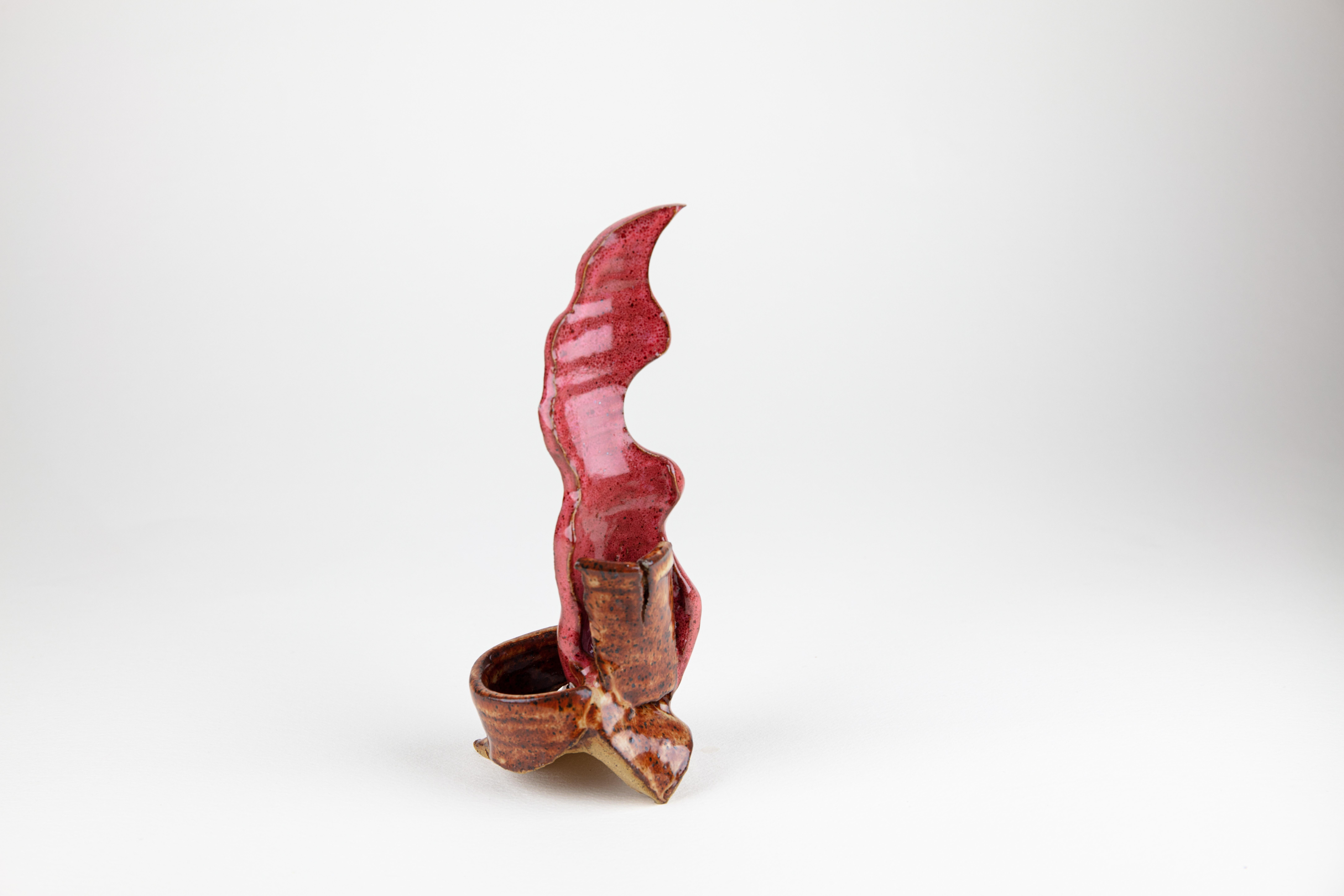 Shoots 2, Abstract ceramic sculpture, red and brown - Sculpture by Rachelle Krieger