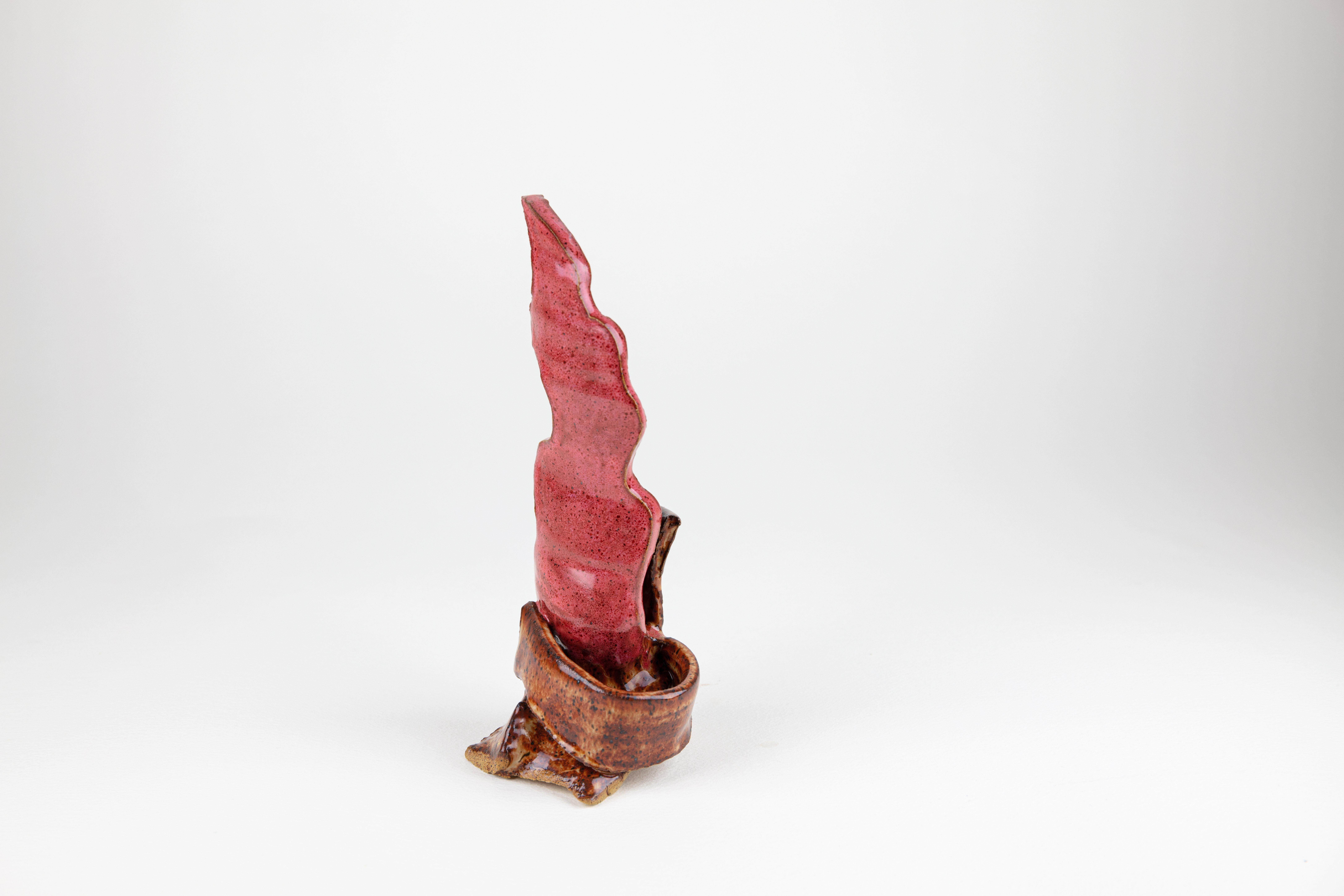 Shoots 2, Abstract ceramic sculpture, red and brown - Contemporary Sculpture by Rachelle Krieger