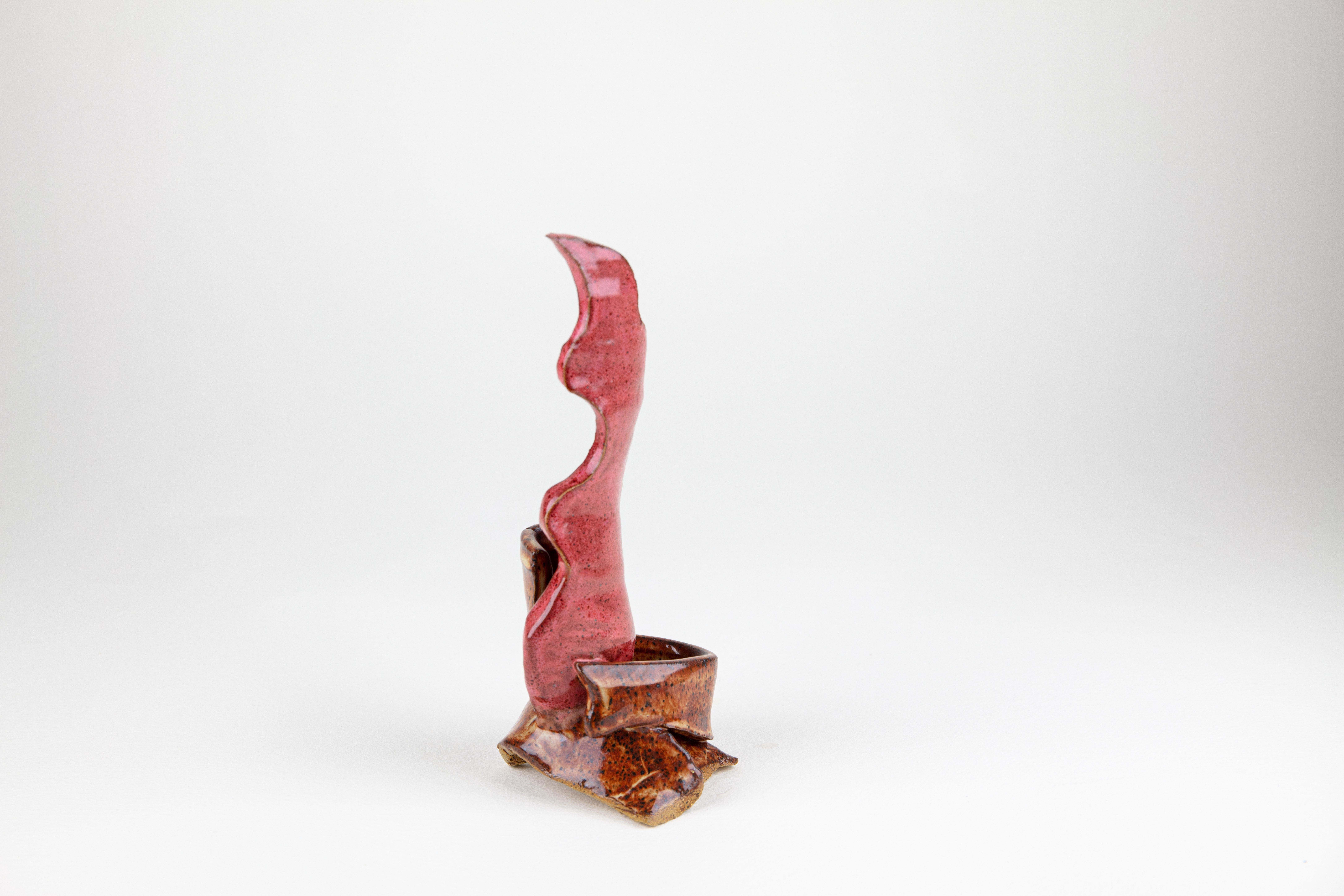 Shoots 2, Abstract ceramic sculpture, red and brown - Gray Still-Life Sculpture by Rachelle Krieger