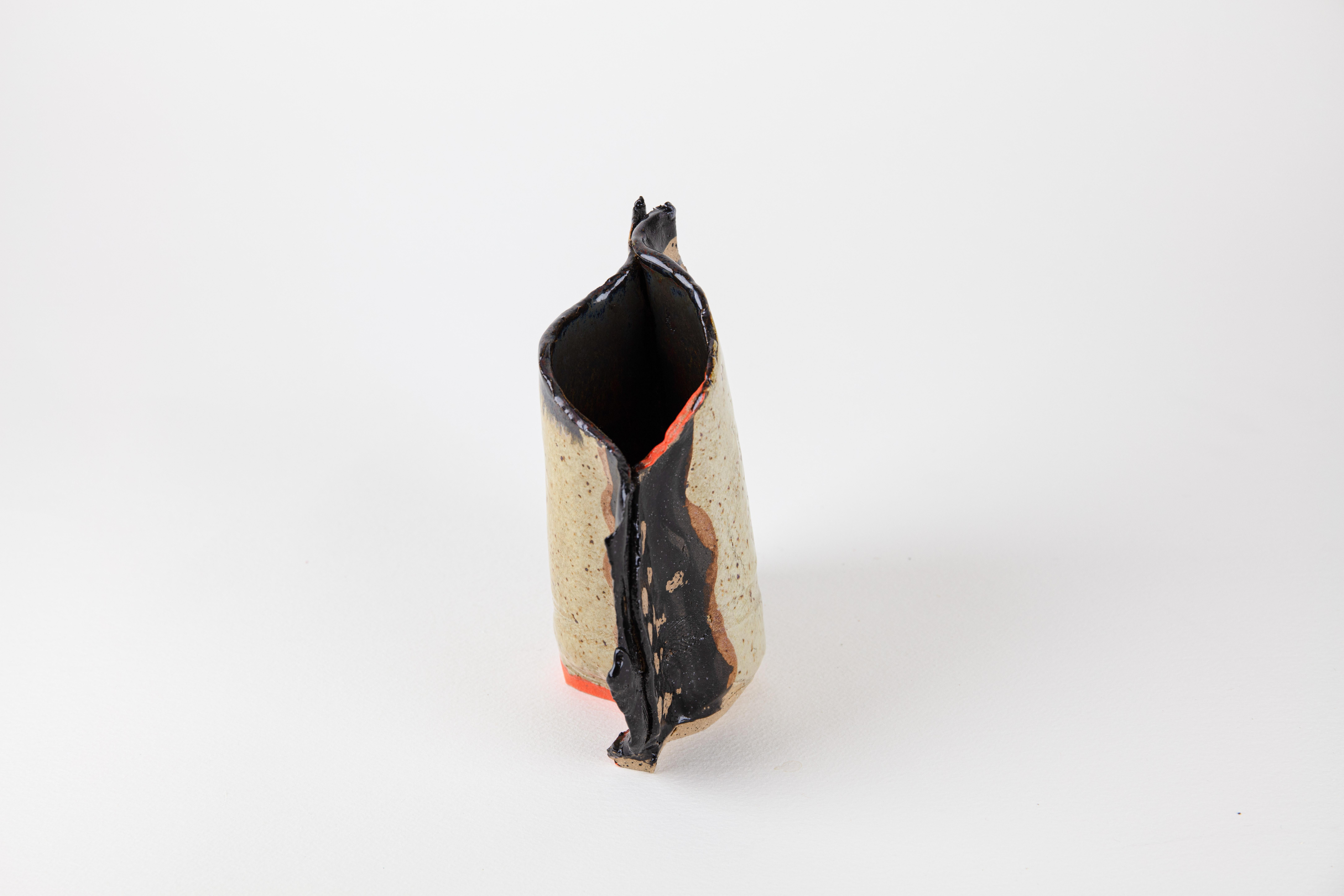 Small Bark Vessel, Abstract ceramic sculpture, neutral colors - Sculpture by Rachelle Krieger