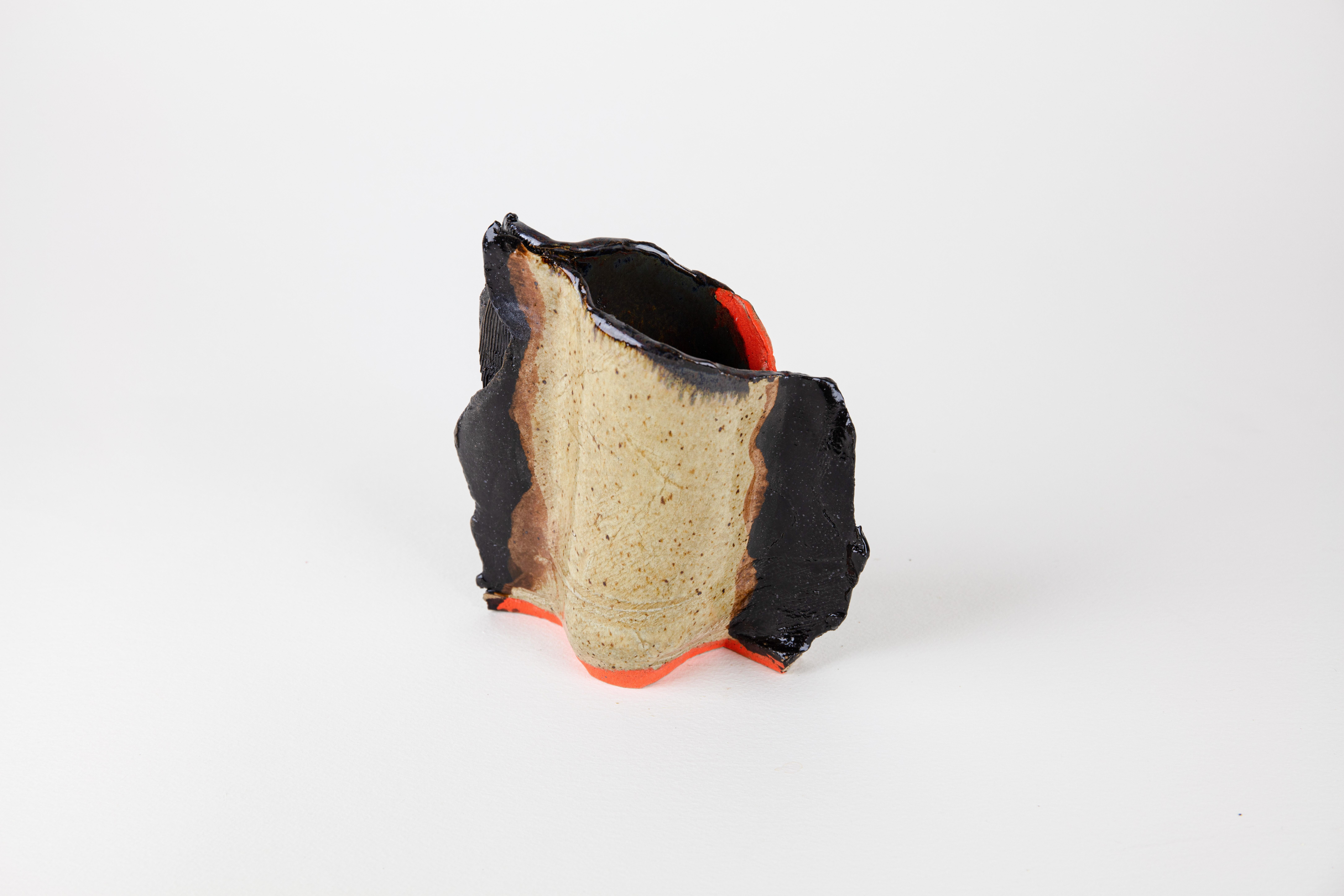 Small Bark Vessel, Abstract ceramic sculpture, neutral colors - Contemporary Sculpture by Rachelle Krieger