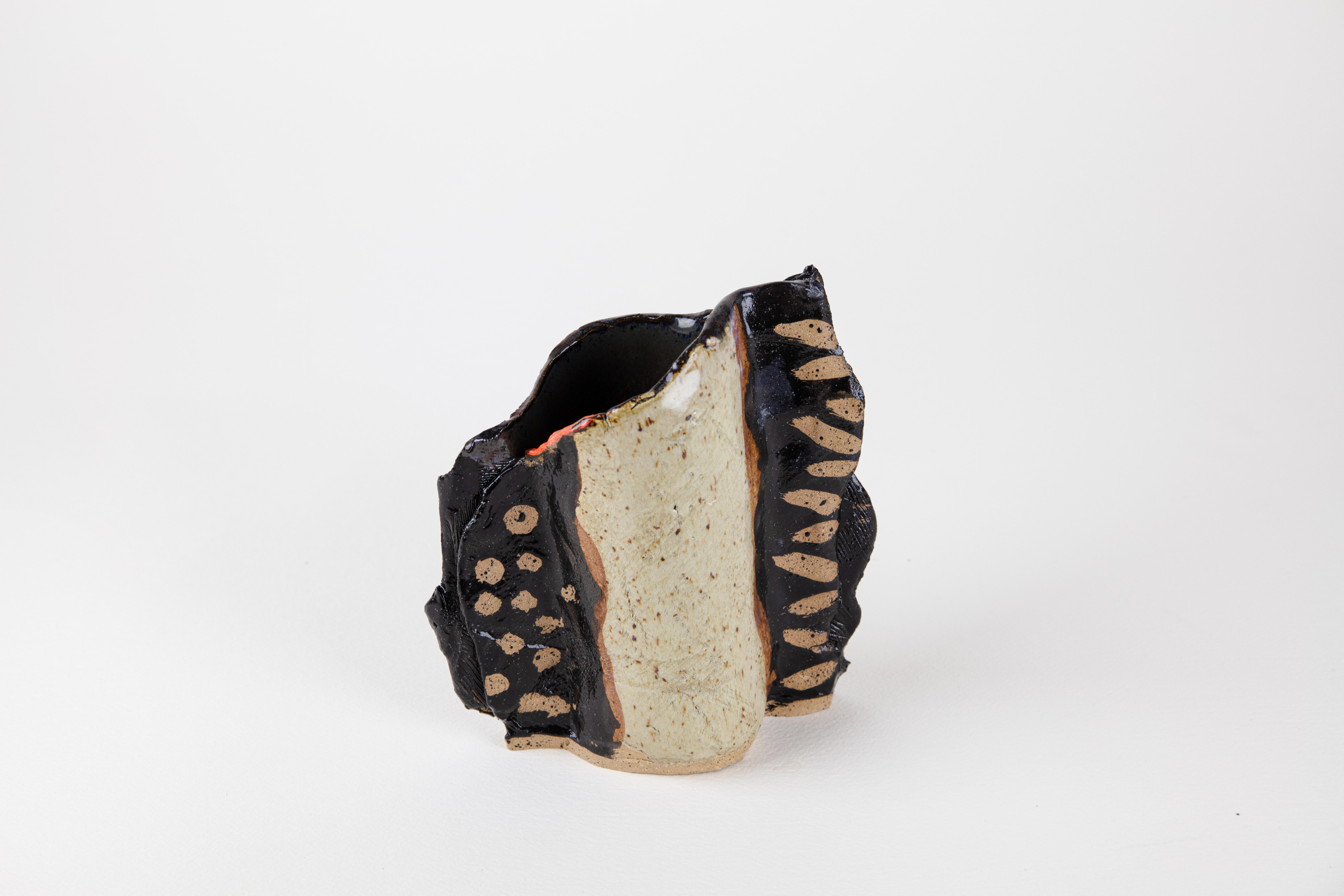 Rachelle Krieger Still-Life Sculpture - Small Bark Vessel, Abstract ceramic sculpture, neutral colors