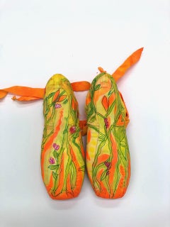 The Rite of Spring, orange and green flashe on ballet shoes, mixed media