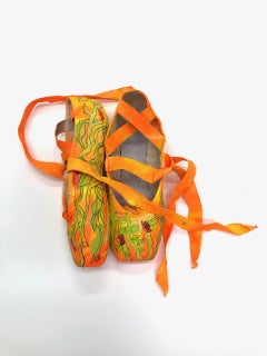 The Rite of Spring, orange and green flashe on ballet shoes, mixed media