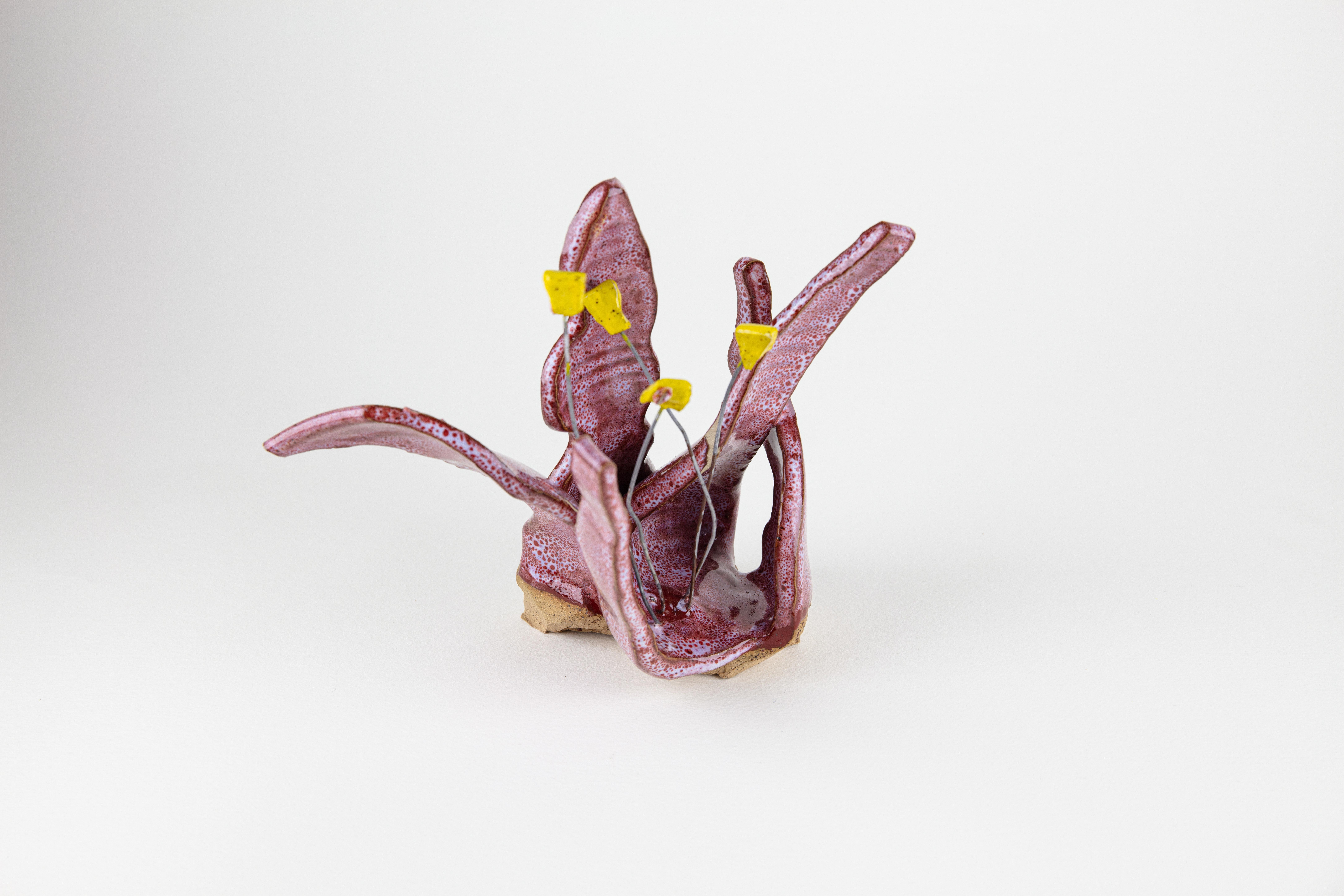 Wildflower 1, Abstract ceramic sculpture, purple and yellow flower - Contemporary Sculpture by Rachelle Krieger