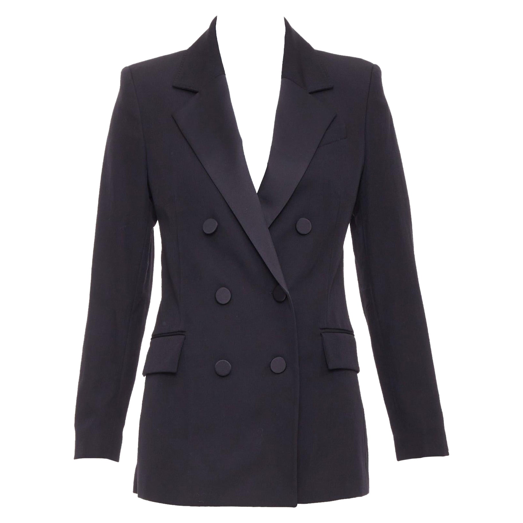 RACIL Hatanaka blazer doppiopetto in piqué di lana nero con finiture in raso FR34 XS