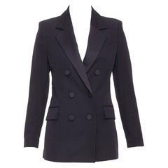 RACIL Hatanaka blazer esmoquin piqué satinado de lana negro con doble botonadura FR34 XS
