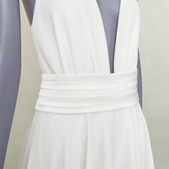 RACIL ivory crepe plunging V-neck halter ruched empire waist midi dress IT38 XS