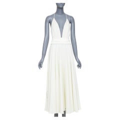 RACIL ivory crepe plunging V-neck halter ruched empire waist midi dress IT38 XS