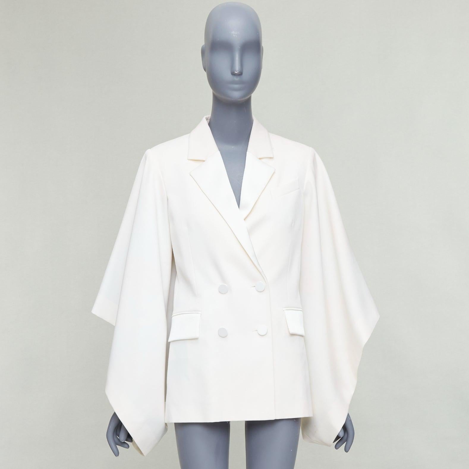 RACIL Kyoto Kimono cream satin print lined cape sleeve tuxedo jacket For Sale 5