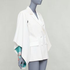 RACIL Kyoto Kimono cream satin print lined cape sleeve tuxedo jacket