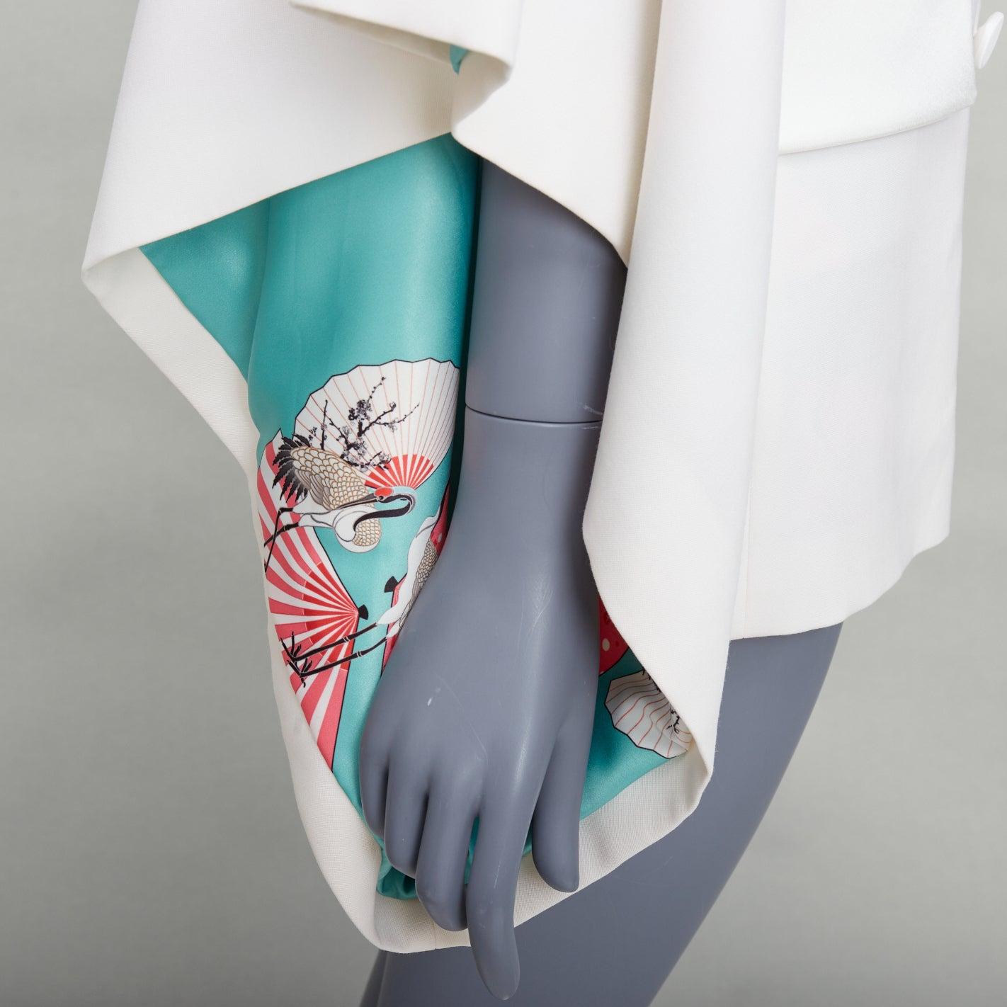 Gray RACIL Kyoto Kimono cream satin print lined cape sleeve tuxedo jacket For Sale